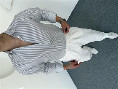 Çizgi Detay Keten Gömlek Beyaz