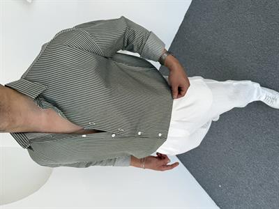 Çizgi Detay Keten Gömlek Yeşil