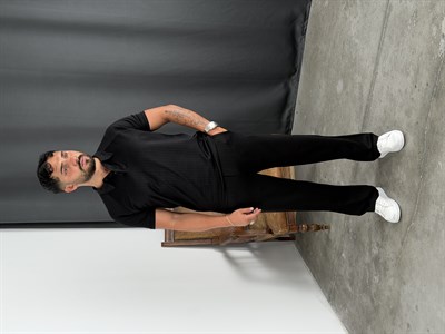 ÇİZGİLİ MODAL POLO YAKA TAKIM SİYAH