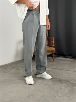 ÇİZGİLİ VİSKON SÜPER BAGGY KUMAŞ PANTOLON GRİ