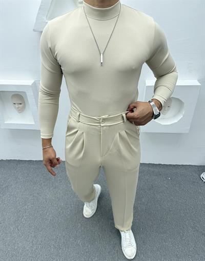 CRAP BALIKÇI YAKA BAGGY PANTOLON TAKIM KREM