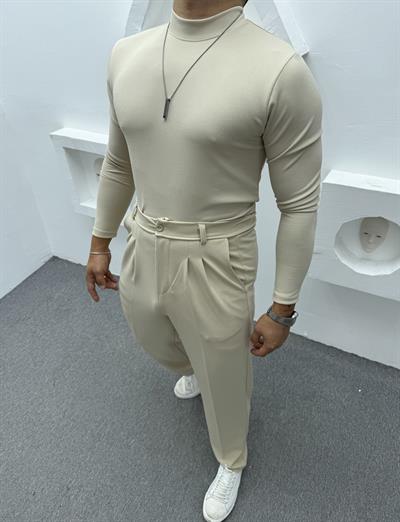 CRAP BALIKÇI YAKA BAGGY PANTOLON TAKIM KREM