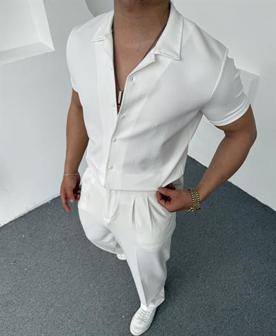 Crap Kumaş Kısakol Gömlek Beyaz