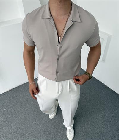 Crap Kumaş Kısakol Gömlek Gri