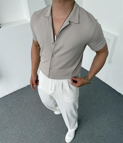 Crap Kumaş Kısakol Gömlek Gri