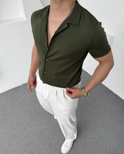 Crap Kumaş Kısakol Gömlek Haki