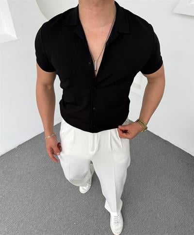 Crap Kumaş Kısakol Gömlek Siyah