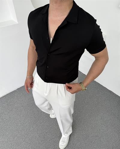 Crap Kumaş Kısakol Gömlek Siyah