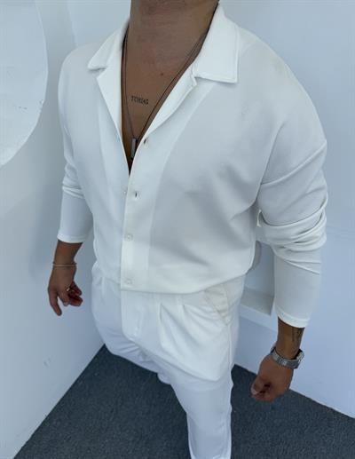 Crap Kumaş Uzun Kol Pamuk Gömlek Beyaz