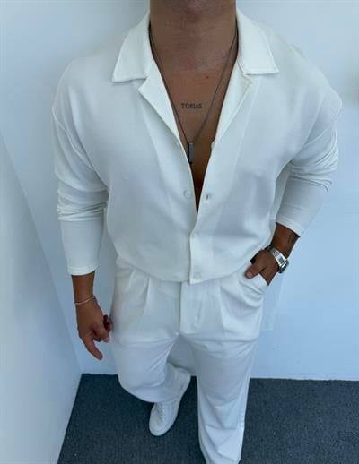 Crap Kumaş Uzun Kol Pamuk Gömlek Beyaz