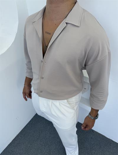 Crap Kumaş Uzun Kol Pamuk Gömlek Gri