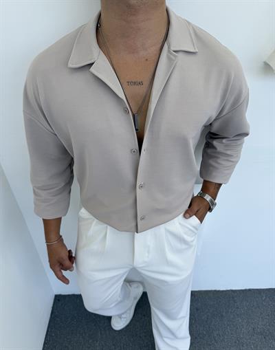 Crap Kumaş Uzun Kol Pamuk Gömlek Gri