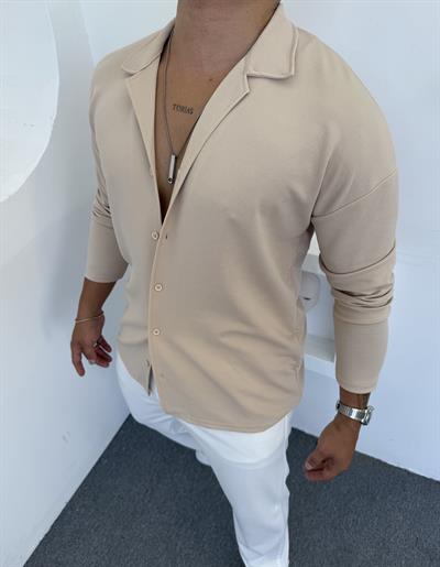 Crap Kumaş Uzun Kol Pamuk Gömlek Krem