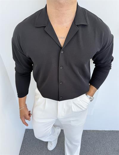 Crap Kumaş Uzun Kol Pamuk Gömlek Siyah