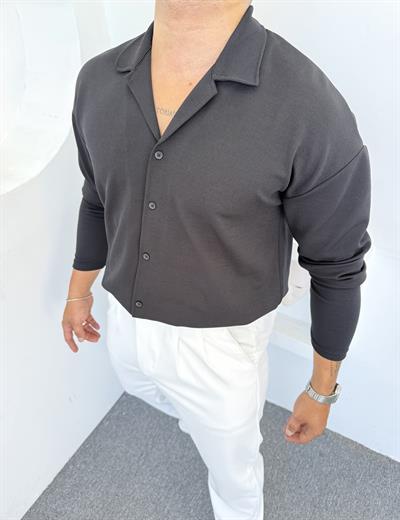 Crap Kumaş Uzun Kol Pamuk Gömlek Siyah