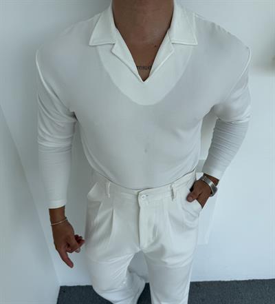 CRAP UZUNKOL HEMŞİRE YAKA SWEATSHİRT BEYAZ