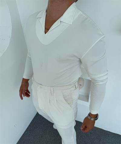 CRAP UZUNKOL HEMŞİRE YAKA SWEATSHİRT BEYAZ