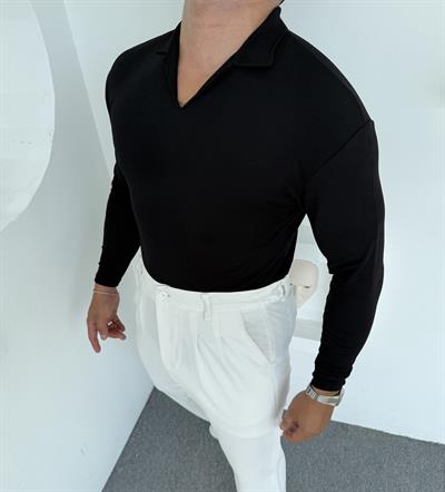 CRAP UZUNKOL HEMŞİRE YAKA SWEATSHİRT SİYAH