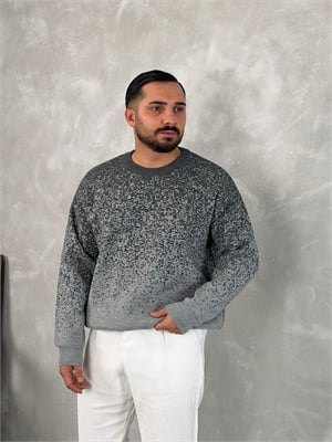 Desenli %100 Triko Yüksek Kalite Sweatshirt Gri