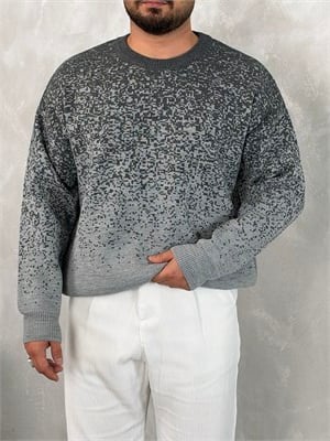 Desenli %100 Triko Yüksek Kalite Sweatshirt Gri