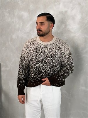 Desenli %100 Triko Yüksek Kalite Sweatshirt Kahverengi