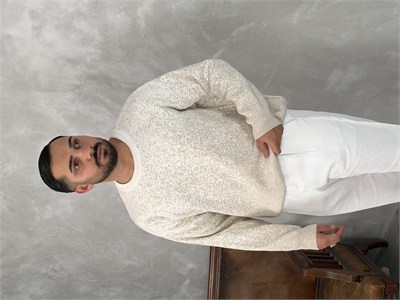 Desenli %100 Triko Yüksek Kalite Sweatshirt Bej