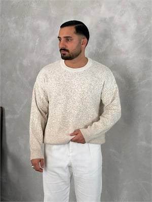 Desenli %100 Triko Yüksek Kalite Sweatshirt Bej