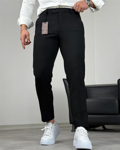 DİL DETAY KANCALI PREMİUM KUMAŞ PANTOLON SİYAH