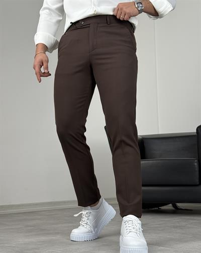 DİL DETAY KANCALI PREMİUM KUMAŞ PANTOLON ACI KAHVE