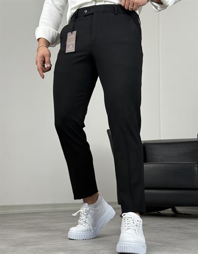 DİL DETAY KANCALI PREMİUM KUMAŞ PANTOLON SİYAH