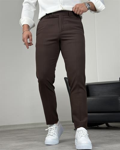 DİL DETAY KANCALI PREMİUM KUMAŞ PANTOLON ACI KAHVE