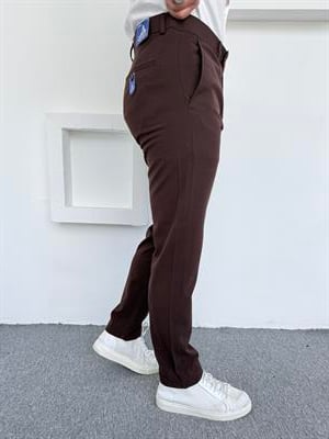 Dil Detay Klasik Premium Kumaş Pantolon Acı Kahve