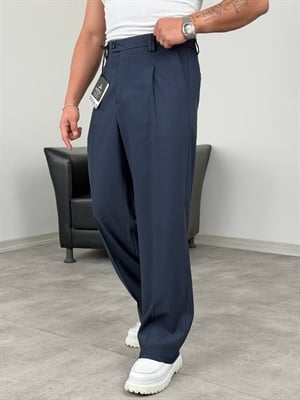 DİL DETAYLI PİLELİ VİSKON SUPER BAGGY PANTOLON LACİVERT