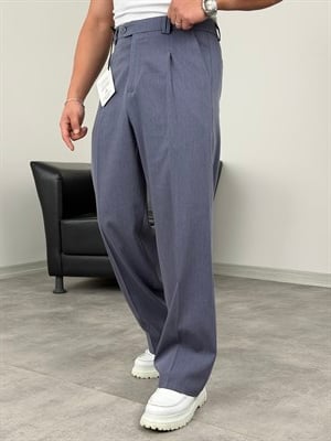 DİL DETAYLI PİLELİ VİSKON SUPER BAGGY PANTOLON İNDİGO