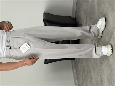 DİL DETAYLI PİLELİ VİSKON SUPER BAGGY PANTOLON TAŞ GRİ