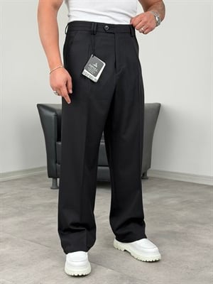 DİL DETAYLI PİLELİ VİSKON SUPER BAGGY PANTOLON SİYAH
