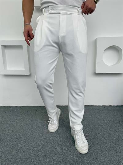 Dilli Pileli Crap Pantolon Beyaz