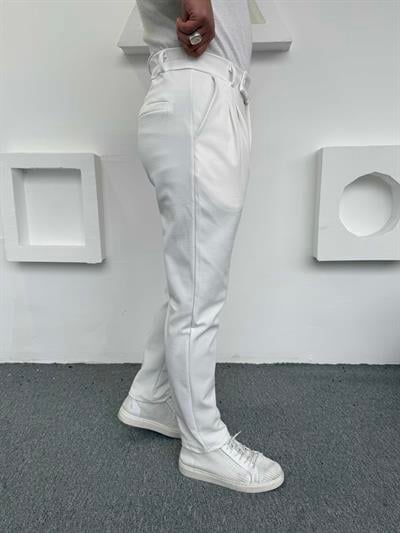 Dilli Pileli Crap Pantolon Beyaz