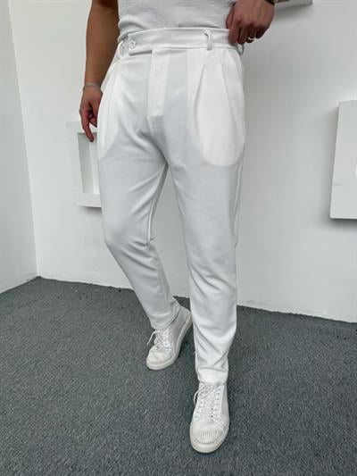 Dilli Pileli Crap Pantolon Beyaz