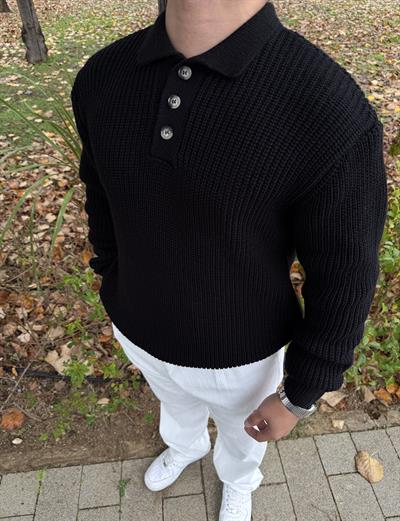 DÜĞMELİ GRAMAJLI POLO YAKA TRİKO SİYAH