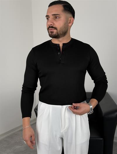 DÜĞMELİ MODAL KUMAŞ PREMİUM SWEATSHİRT SİYAH