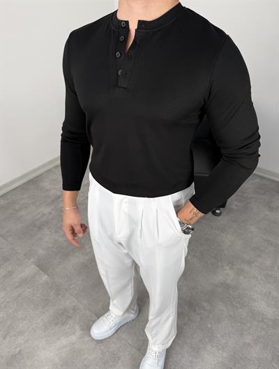 DÜĞMELİ MODAL KUMAŞ PREMİUM SWEATSHİRT SİYAH