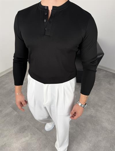 DÜĞMELİ MODAL KUMAŞ PREMİUM SWEATSHİRT SİYAH