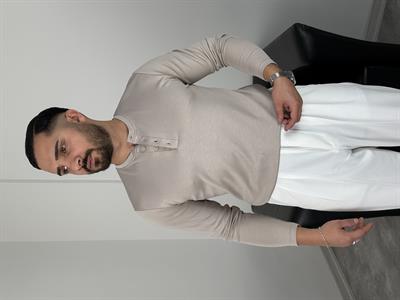 DÜĞMELİ MODAL KUMAŞ PREMİUM SWEATSHİRT BEJ