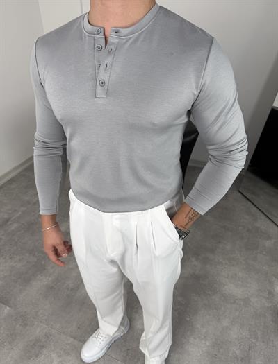 DÜĞMELİ MODAL KUMAŞ PREMİUM SWEATSHİRT GRİ