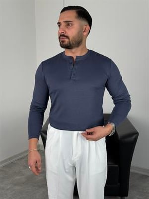 DÜĞMELİ MODAL KUMAŞ PREMİUM SWEATSHİRT İNDİGO