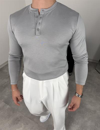 DÜĞMELİ MODAL KUMAŞ PREMİUM SWEATSHİRT GRİ
