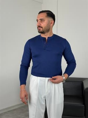 DÜĞMELİ MODAL KUMAŞ PREMİUM SWEATSHİRT LACİVERT