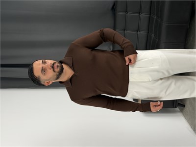 Elmas %100 Triko Polo Yaka Sweatshirt Acı Kahve