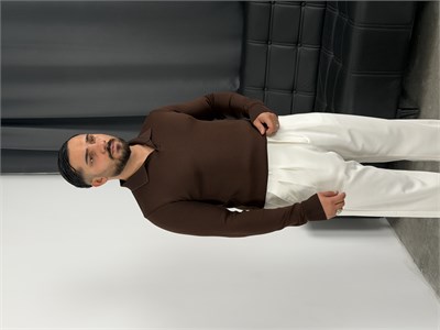 Elmas %100 Triko Polo Yaka Sweatshirt Acı Kahve